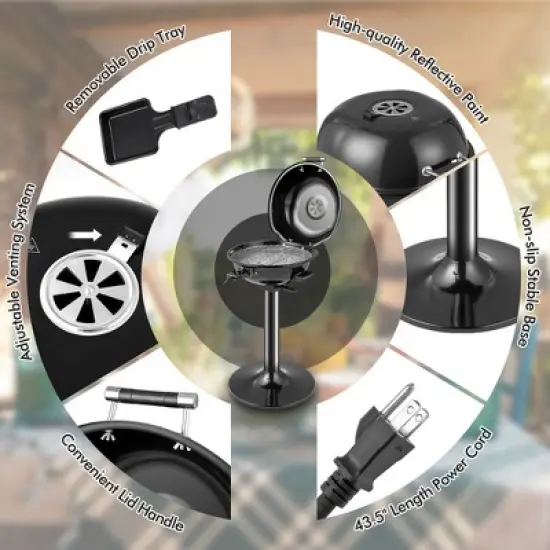 Costway Portable 1600W Electric BBQ Grill with Temperature Control & Grease Collector Red/Black image {7}