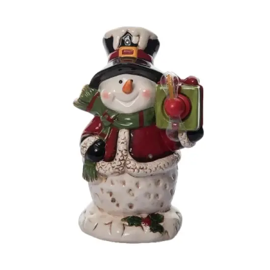 Transpac Dolomite Light Up Snowman with Gift Box and Music - Festive Christmas Decorative Object for Holiday Cheer image {2}