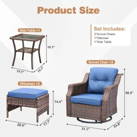 Buenhomino 9PCS Patio Furniture Set, Outdoor Wicker Sofa with Swivel Rocking Chairs Set of 4, Ottomans,Thick Cushions,Rattan Conversation Set image {2}