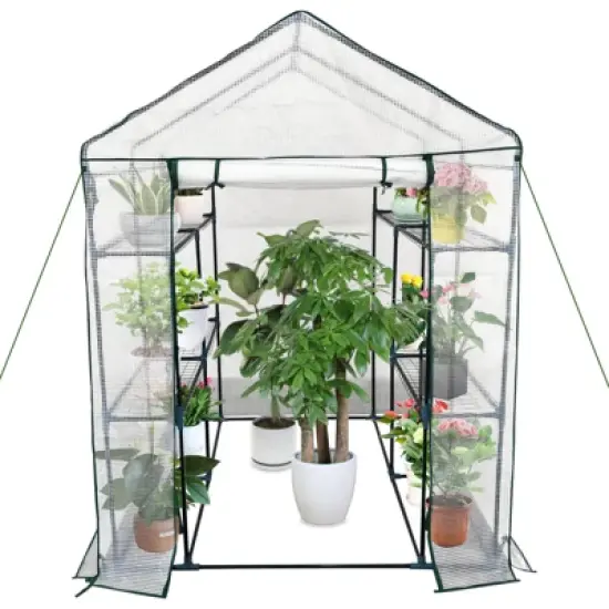 Greenhouse for Outdoors,Portable Green House w/ Roll-Up Zippered Door Anchors & Ropes,Plant Garden Hot House w/ Shelves for Garden Patio Backyard image {6}