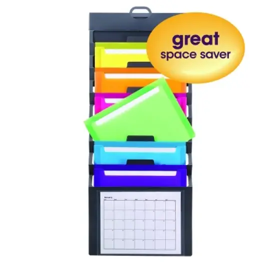 Smead Cascading Wall Organizer, 6 Pockets, Letter Size, Gray/Bright (92060) image {3}