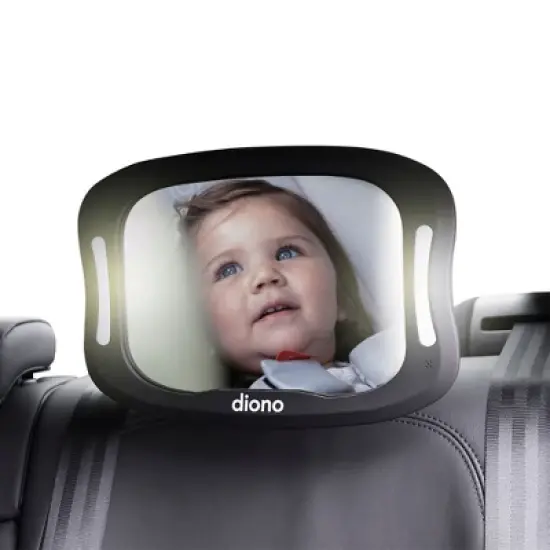 Diono Easy View XXL Baby Car Mirror, Extra Wide View, For Rear Facing Infant, LED Night Light, Black image {1}