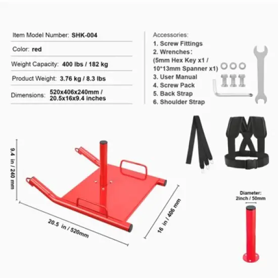 VEVOR Weight Training Pull Sled, Fitness Strength Speed Training Sled, Steel Power Sled Workout Equipment for Athletic Exercise and Speed Improvement image {7}