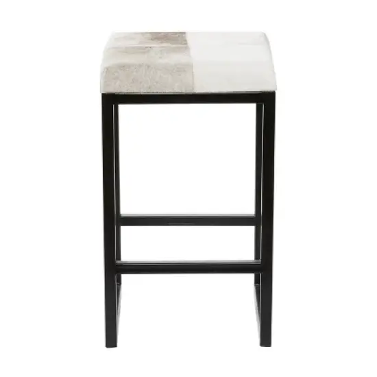Industrial Cowhide and Metal Counter Height Barstool Gray - Olivia & May image {8}
