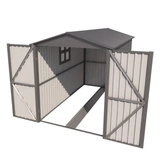 GDFStudio Saxon Motorcycle Outdoor Steel Storage Shed with Window and Tracks image {3}