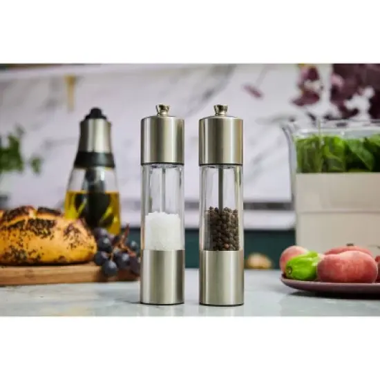 Cole & Mason 8" Stainless Steel Salt and Pepper Mill Set: Silver Spice Mills, Includes Black Peppercorn, Salt image {5}