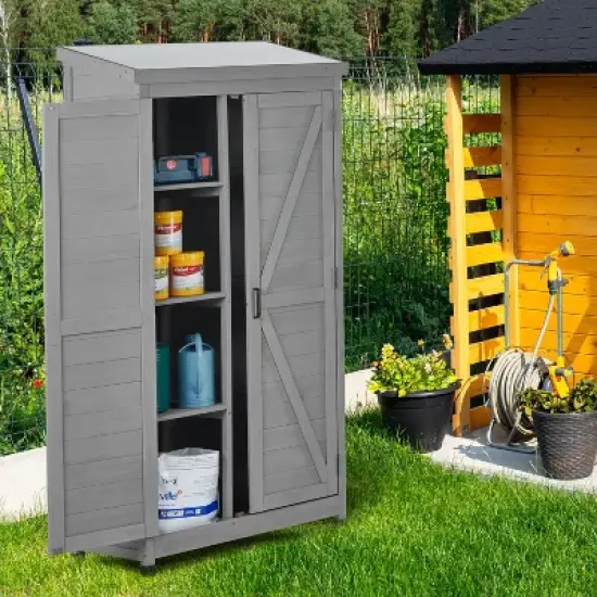 Outdoor Storage Cabinet and Metal Top,Garden Storage Shed,Outdoor 68 Inches Wood Tall Shed for Yard and Patio image {12}