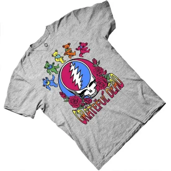 Mens Grateful Dead Rock Shirt - Grateful Dead Steal Your Face Skull Dancing Bear Vintage Tee (Grey Skull, Medium) image {3}