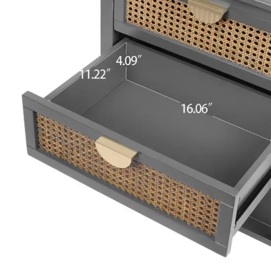 Night Stands Bedside Rattan End Tables with 2 Drawers Bottom Shelf Bedroom End Table Rattan Drawer End/Side Table for Guest Room Study Room image {4}