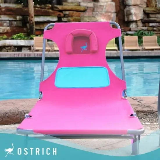 Ostrich Comfort Lounger Poolside Chair w/3 Adjustable Chair Positions & Chaise Sunbathing Beach Chair w/4 Adjustable Chair Positions, Pink image {4}