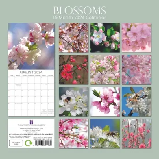 The Gifted Stationery 2024 Square Wall Calendar, Blossoms, 16-Month Floral Theme with 180 Reminder Stickers (12x12 In) image {3}