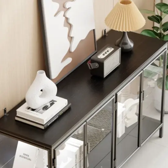 Famapy Black Tempered Glass Display Cabinet Illuminating Your Home with Style and Function image {7}