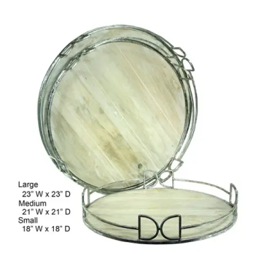 Essential Decor & Beyond 3PC Wooden And Silver Metal Tray image {1}