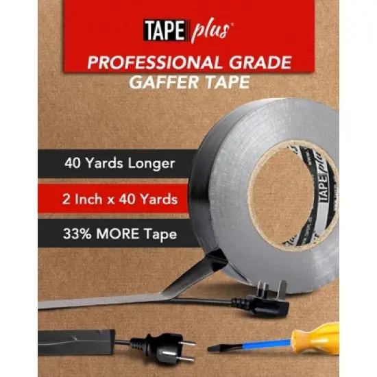 Tape Plus Gaffer Tape - 2 Inch x 40 Yards (120 Feet) Black Tape - Used for Gaff Tape, Duct Tape, Electrical Tape & More image {3}