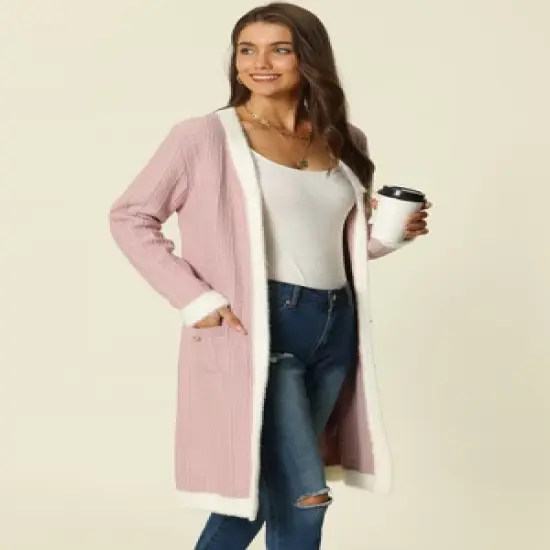 Seta T Women's Long Sleeve Button Down Open Front Contrast Color Cardigan with Pockets image {2}