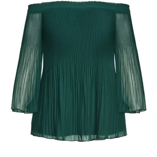 Women's Plus Size Pleated Off Shoulder Top  - Jade | CITY CHIC image {2}