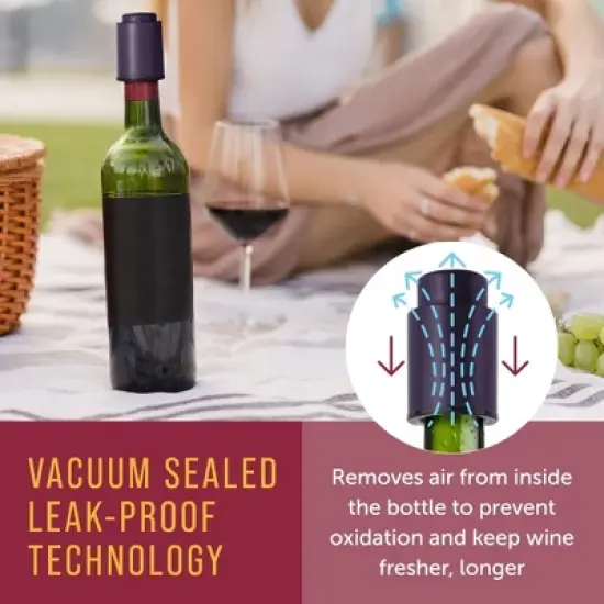 Maplefield Vacuum Wine Stoppers - Leak-Proof Vacuum Pump Wine Preserver - Resealable Wine Vacuum Stopper - Plastic - 4 Pack, Purple image {2}