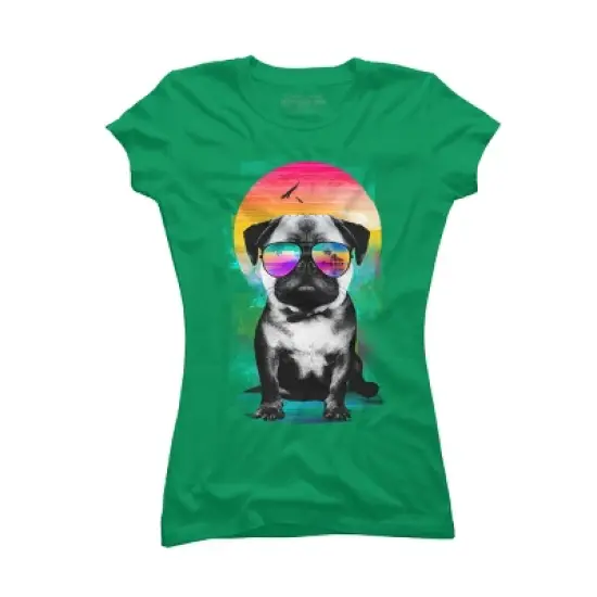 Junior's Design By Humans Summer Pug By clingcling T-Shirt image {4}