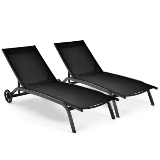 Costway 2PCS Outdoor Adjustable Chaise Lounge Patio 6-Position Recliner Wheels image {7}