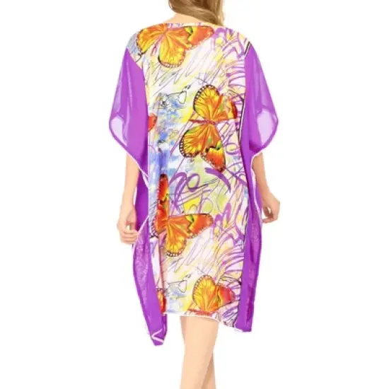 HAPPY BAY Women's Beachwear Swimsuit Coverups for Women Summer Swim Beach Cover Ups for Swimwear Women Bathing Suit Tunic Dress 2X-3X Purple Butterfly image {2}