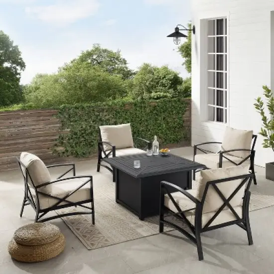 Kaplan 5pc Outdoor Conversation Set with Dante Fire Table & 4 Arm Chairs - Oatmeal - Crosley image {5}