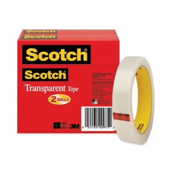 Scotch Transparent Tape, 3" Core, 0.75" x 72 yds, Transparent, 2/Pack image {7}