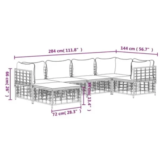 vidaXL Anthracite Outdoor Patio Lounge Set - 6 Pieces, Weather-Resistant Poly Rattan, Powder-Coated Steel Frame with Comfortable Cushions image {8}
