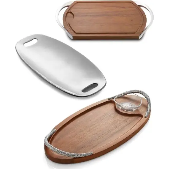 Nambe Pebble Alloy Metal Handled Serving Tray, Silver image {8}
