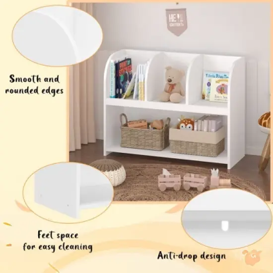 HOMLUX 4-Cube Kids Bookcase Toy Organizer Wooden Storage Bookshelf,White image {3}
