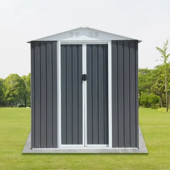 MOEPISY Outdoor Storage Sheds 6FTx4FT Apex Roof Grey image {4}