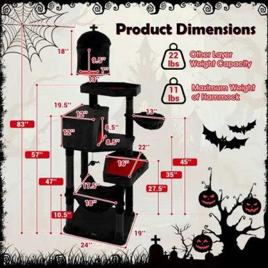 Tangkula Gothic Cat Tree for Indoor Cats Extra Large Cat Tower w/2 Cat Condos Coffin Bed image {8}