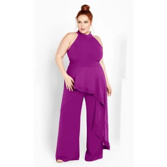 Women's Plus Size Class Front Frill Jumpsuit - Magenta | CITY CHIC image {1}