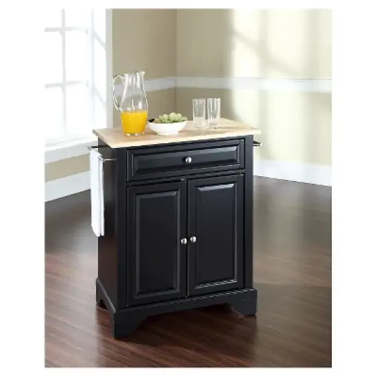 LaFayette Natural Wood Top Portable Kitchen Island - Black - Crosley image {2}