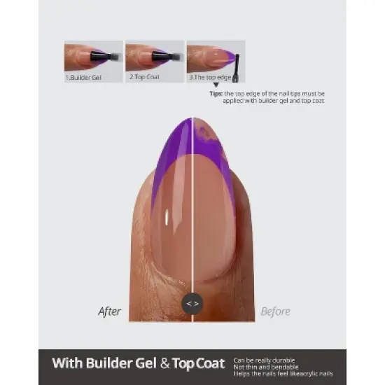 BTArtboxnails XCOATTIP&reg; Press-On Nails - Purple Pastel French - Short Almond -160ct image {10}