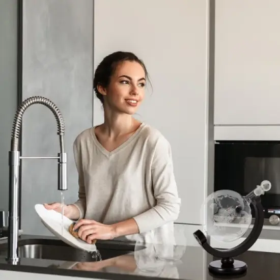 Berkware Globe Etched Whiskey Decanter Set with Interior Hand-Crafted Glass Ship - 28oz with 2 10oz Globe Glasses image {5}