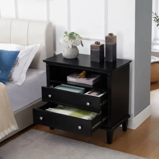 NicBex Nightstand with Charging Station,Side Table with USB Ports&Outlets,Night Stand with Drawers&Open Shelf,Fluted Pilasters End Table for Bedroom image {5}