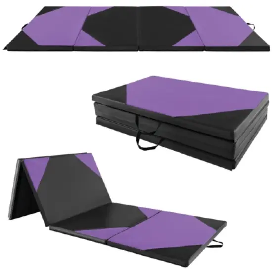 Costway 10' x 4' x 2'' 4-Panel Folding Gymnastics Exercise Mat w/ Hook & Loop Fasteners Purple/Pink/Blue/Rose Red image {12}