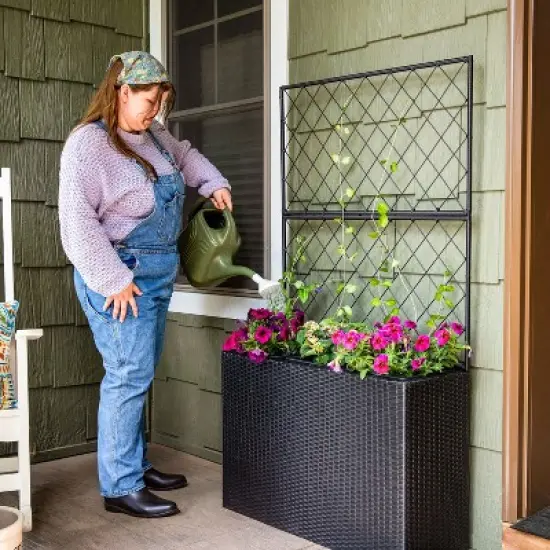 Sunnydaze 3-Section Wicker Planter Box with Trellis for Indoor or Outdoor Use - Black image {13}