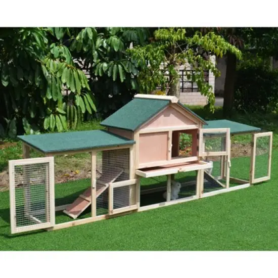 PawHut 83" Wooden Rabbit Hutch Large Bunny Hutch House with Double Run, Removable Tray and Waterproof Roof for Outdoor image {6}
