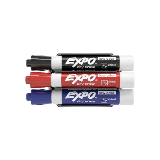 EXPO Magnetic Clip Eraser w/3 Markers Chisel Black/Blue/Red 1 Set 81503 image {1}