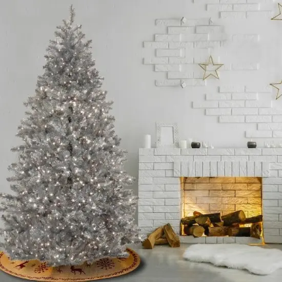 Prelit Matte Silver Metallic Artificial Christmas Tree Warm White Lights - National Tree Company image {1}