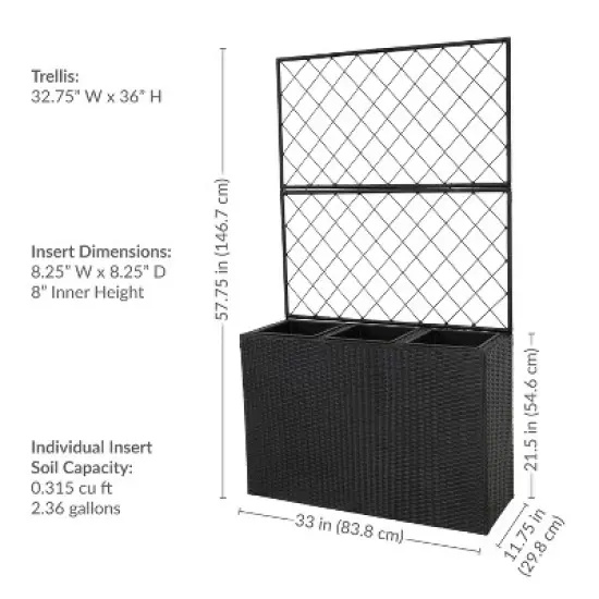 Sunnydaze 3-Section Wicker Planter Box with Trellis for Indoor or Outdoor Use - Black image {11}