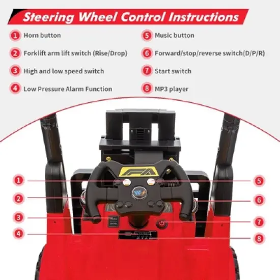 Acekool 12V Kids Electric Forklift Ride-On with Tent, Liftable Fork, Remote Control, Music & USB image {3}