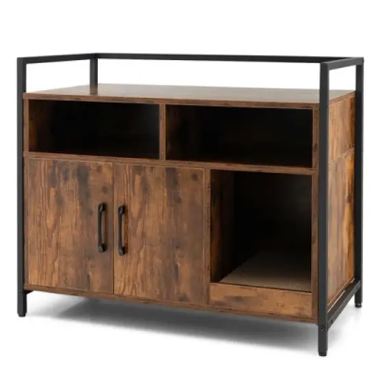 Tangkula Large Litter Box Enclosure Cat Wooden Storage Cabinet with 2 Doors image {9}