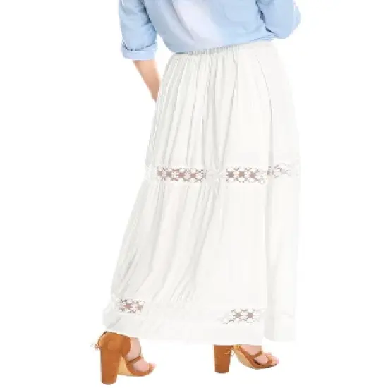 Allegra K Women's Lace Insert Vintage Swing A-Line Maxi Skirt with Elastic Waist image {4}