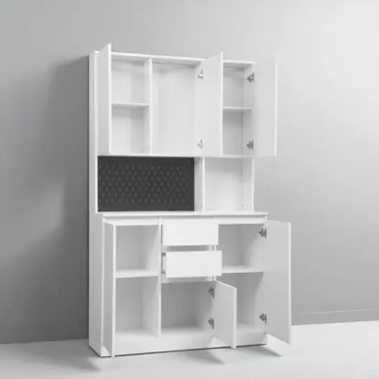 74" Freestanding Kitchen Pantry Cabinet with 6 Doors, 2 Drawers, USB Ports, Modern Storage Hutch for Kitchen or Dining Room image {9}