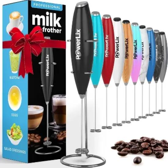 PowerLix Milk Frother Handheld Battery Operated Electric Whisk Foam Maker For Coffee With Stainless Steel Stand Included image {7}