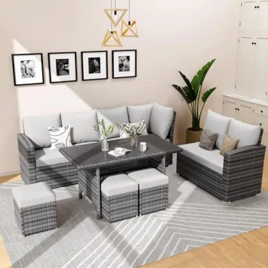 7 Piece Outdoor Sectional Sofa with Dining Table image {7}