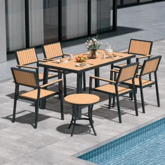 Pamapic 8-Piece Aluminum Outdoor Patio Dining Set with Rectangle Table, Small Side Table and 6-Stackable Chairs image {11}