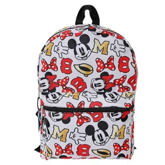 Disney Mickey Minnie Mouse All Over Print 16" Backpack w/ Front Pocket White image {7}